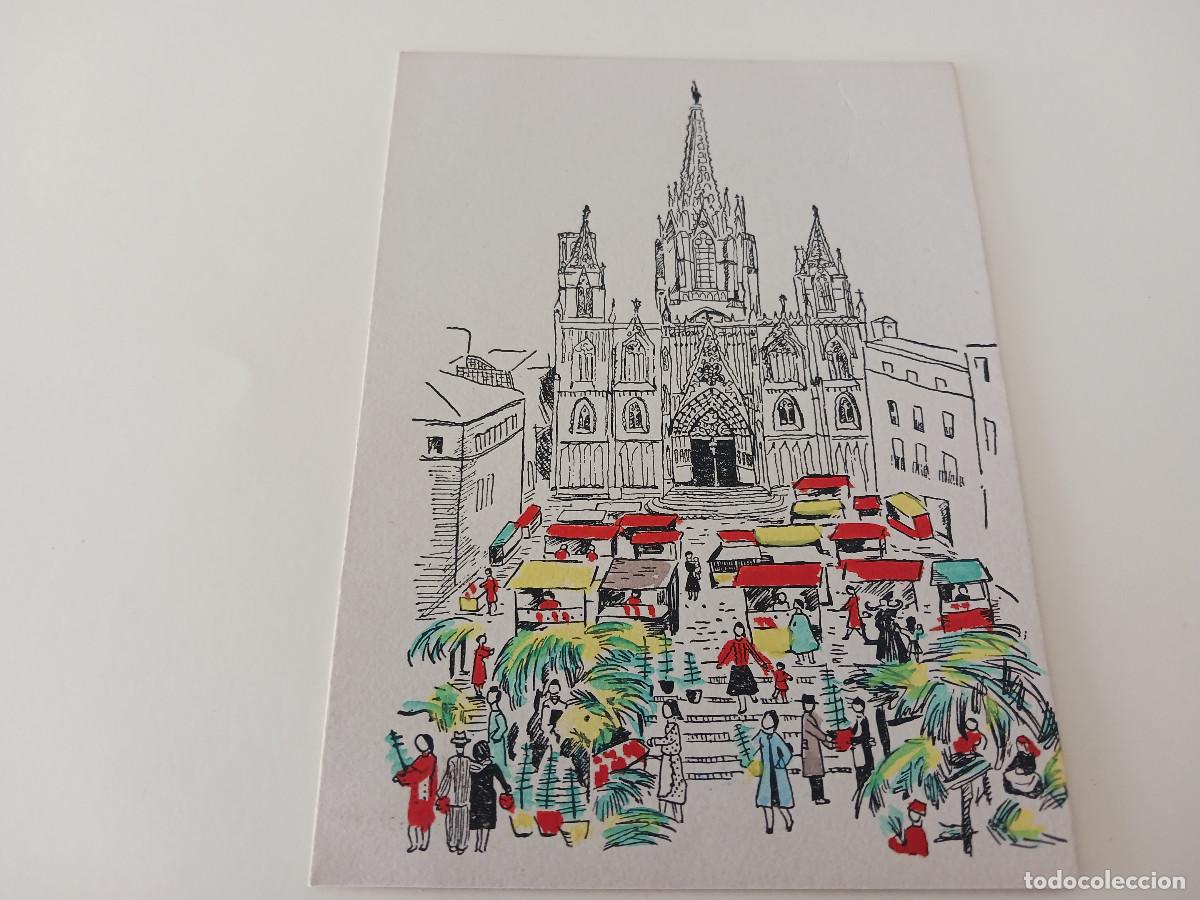 Cartes Postales: diptico, dibujo mercado de navidad en la catedral de barcelona, no consta autor