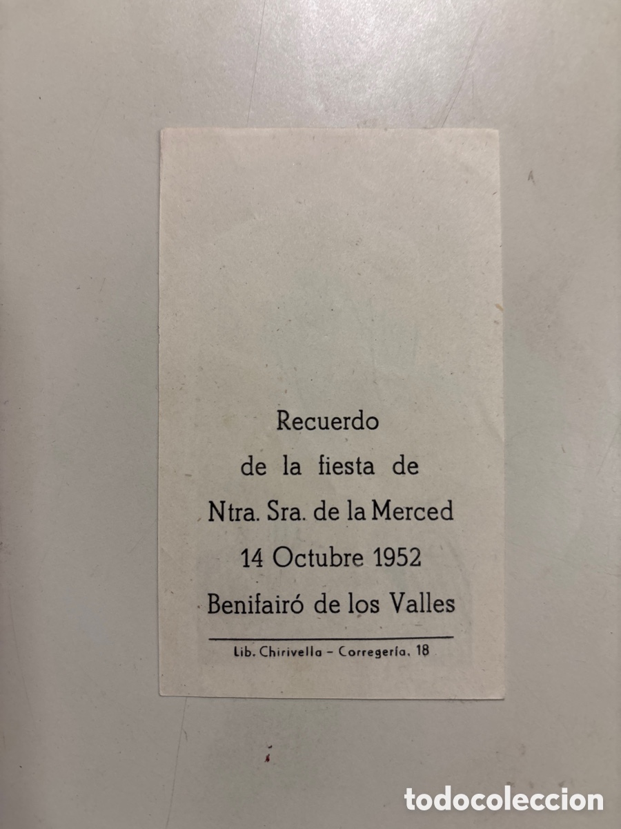 Postales: RCDO. FIESTA DE NTRA. SRA. DE LA MERCED, BENIFAIRO DE LOS VALLES, 14 OCTUBRE 1952.