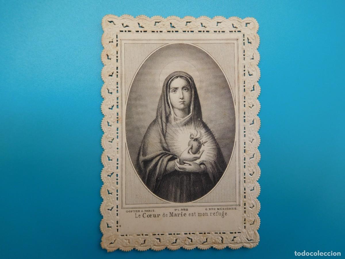 Postales: Estampa calada antigua Sagrado Coraz&oacute;n de Maria