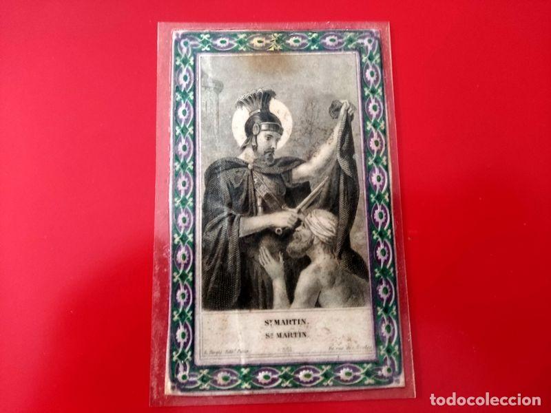 Cartoline: ESTAMPA RECORDATORIO CON ORACION A SAN MARTIN EN FRANCES ANTIGUA Y PLASTIFICADA