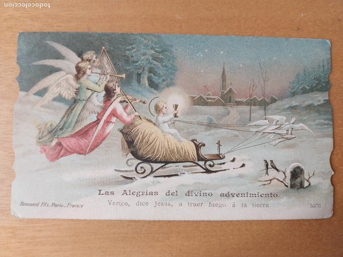 Postales: NI&Ntilde;O JESUS TRINEO PALOMAS ANGELITOS MUSICOS ESTAMPA RECORDATORIO 10,8X6,3CM 1930 APROX ORIGINAL