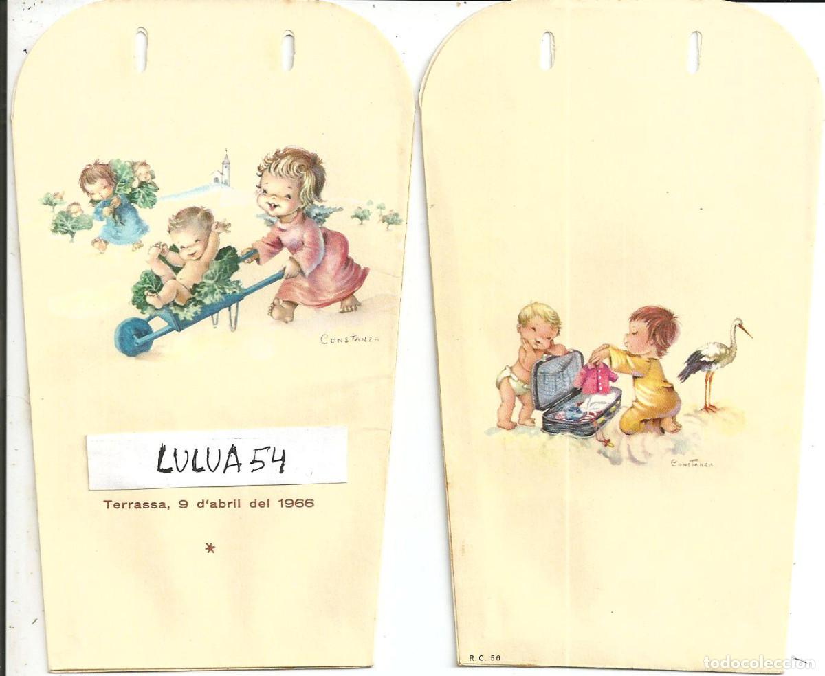 Postales: RECORDATORIO BAUTIZO *CONSTANZA* - TERRASSA, 1966 - ILUSTRACION ENLAS DOS CARAS