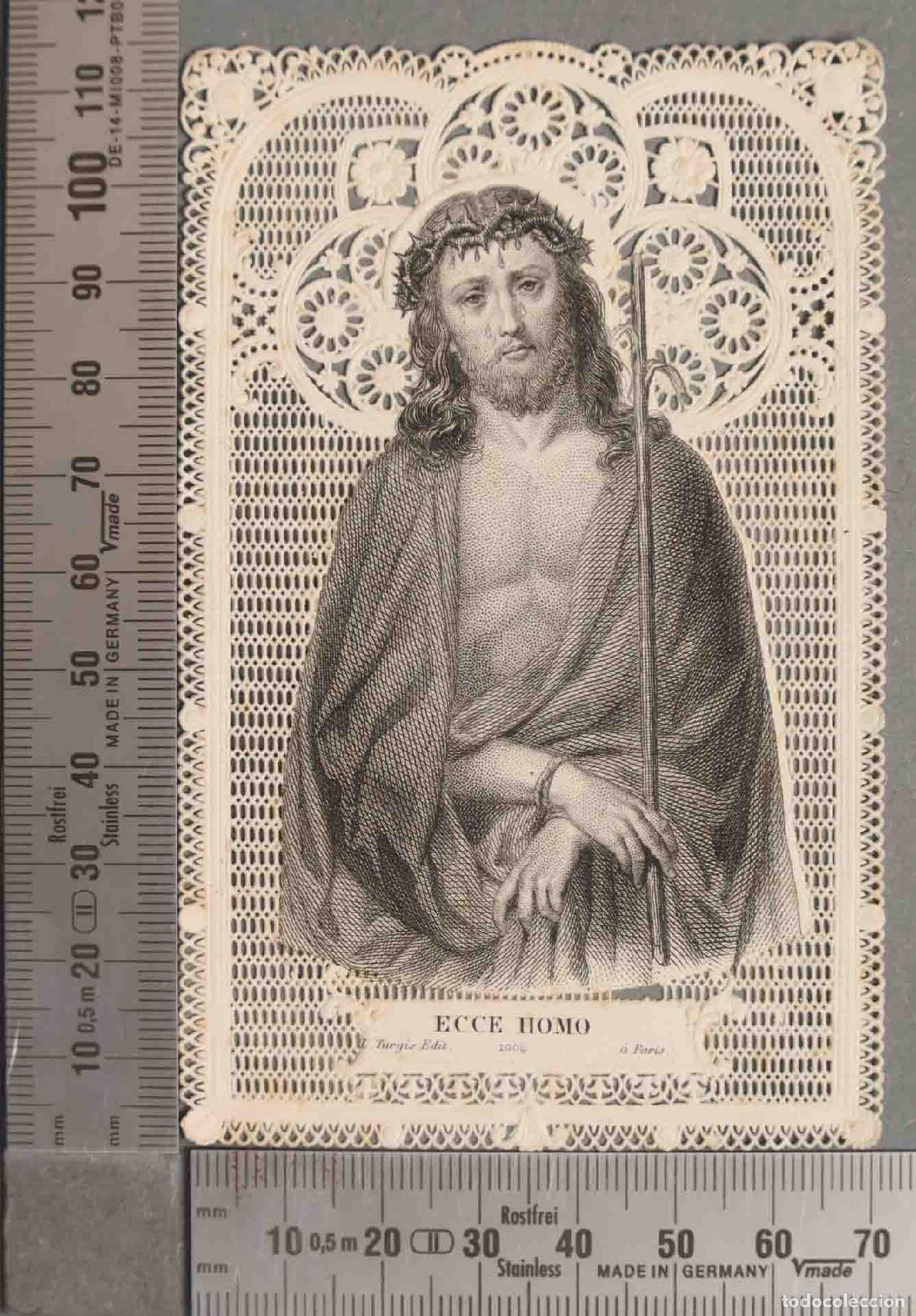 Cartoline: ESTAMPA. PUNTILLA ECCE HOMO. TURGIS PARIS. ORACION REVERSO