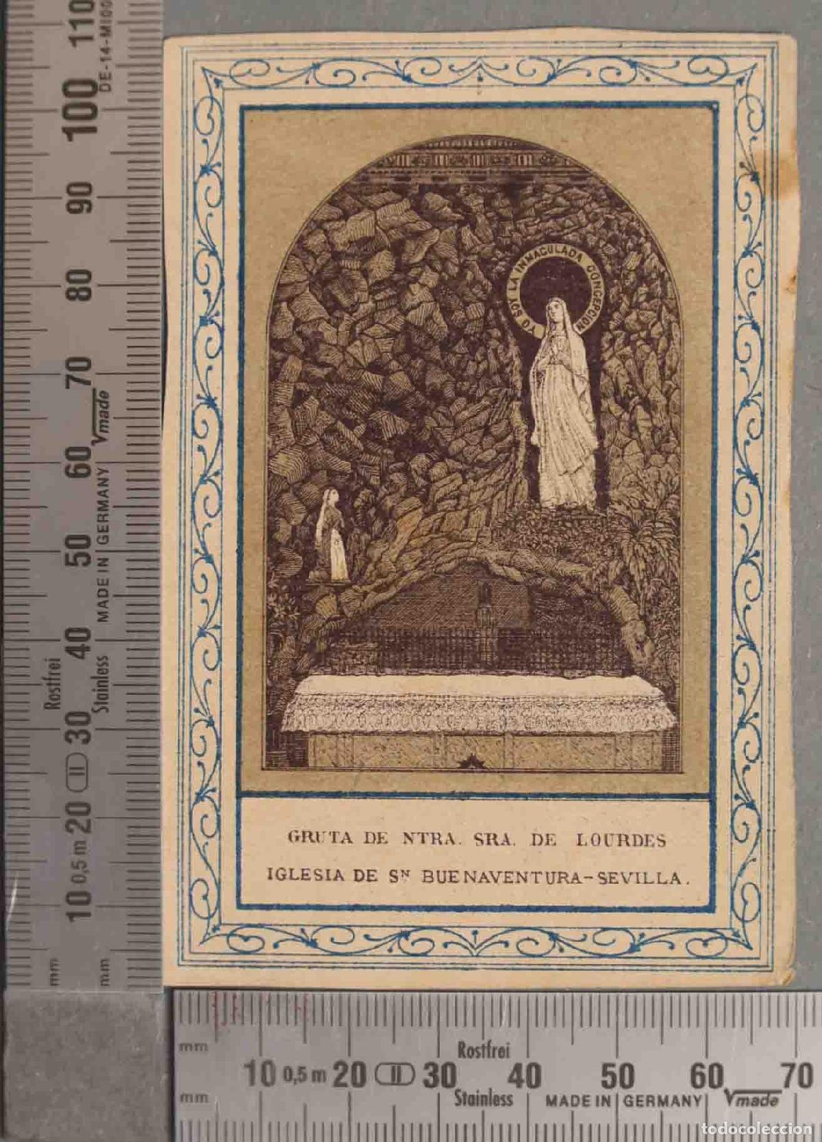 Cartes Postales: ESTAMPA. GRUTA DE NTRA. SRA. DE LOURDES IGLESIA DE BUENAVENTURA-SEVILLA. ORACION SAN BERNARDO 1890