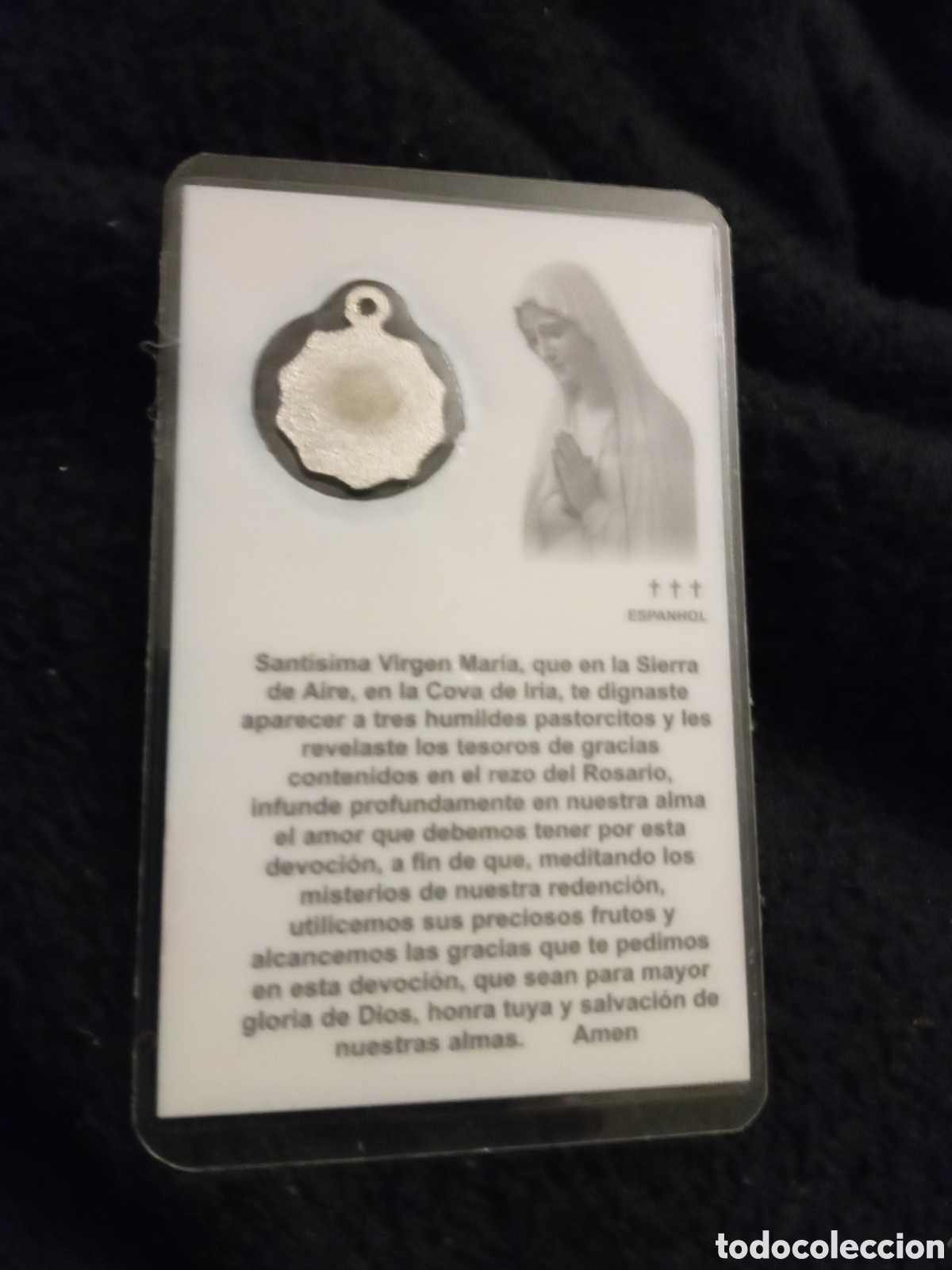 Postales: Recordatorio con medalla. Virgen de F&aacute;tima - Foto 2