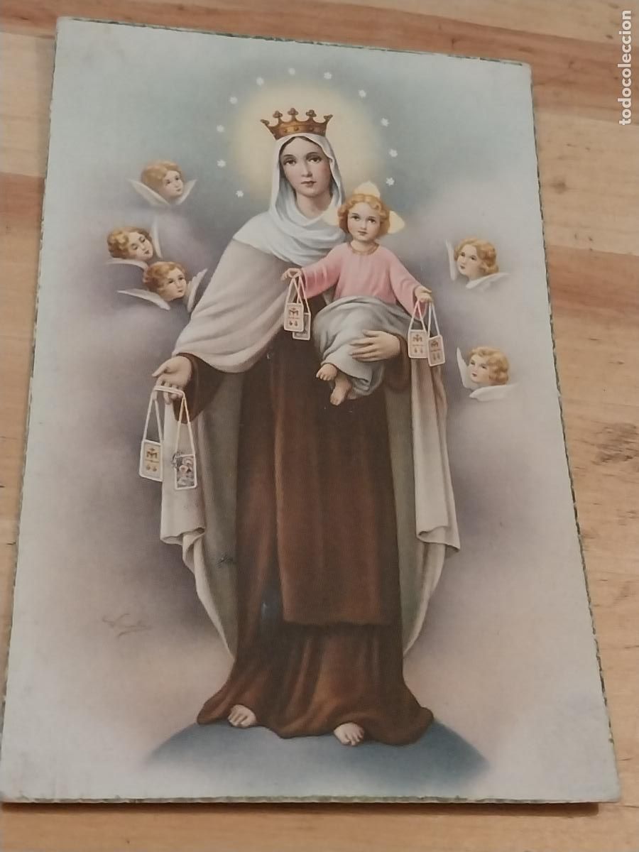 Postales: VIRGEN CARMEN NI&Ntilde;O ESCAPULARIOS POSTAL ILUSTRADO ESCRITA A LAPIZ