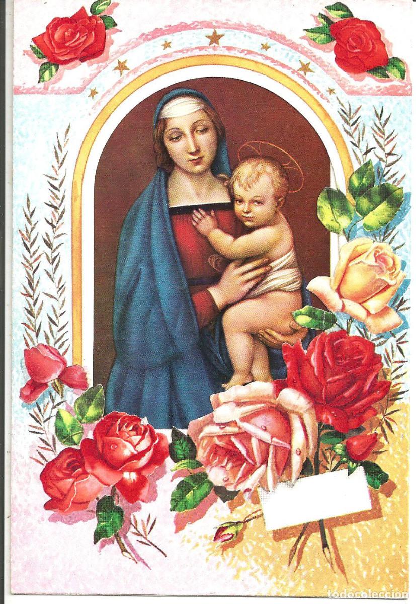 Postales: POSTAL TROQUELADA, LA VIRGEN Y EL NI&Ntilde;O JES&Uacute;S - TRIPTICA, 17,5X11,5 CM