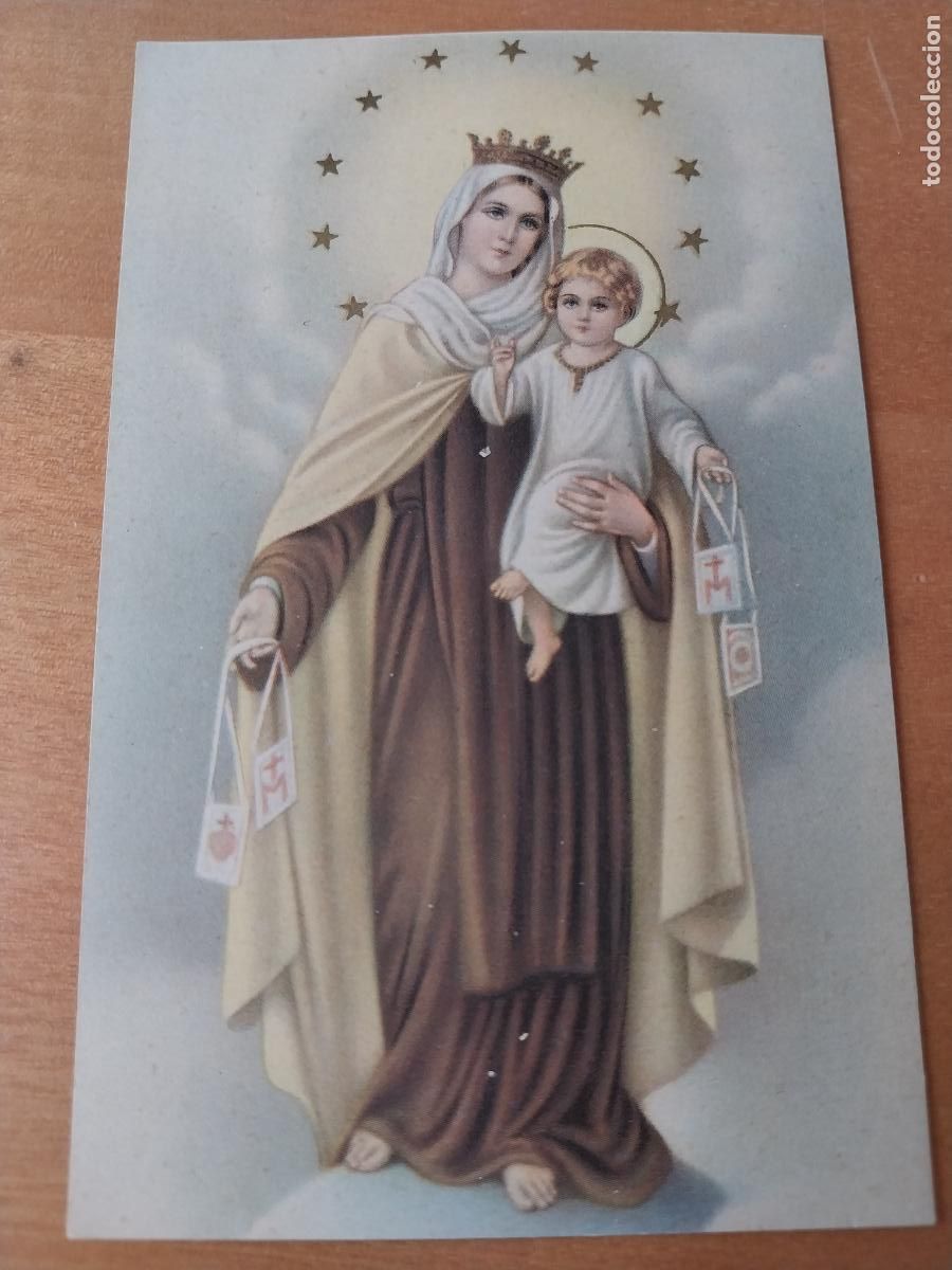Postales: VIRGEN CARMEN NI&Ntilde;O ESCAPULARIOS ESTAMPA DORSO POSTAL ESCRITA A&Ntilde;OS 50 ED NB