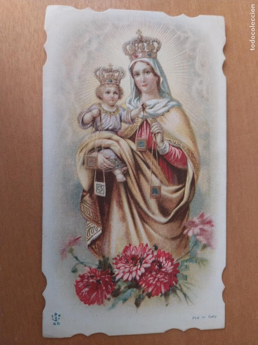 Postales: VIRGEN CARMEN ESTAMPA RECORDATORIO 11X6,2CMS A&Ntilde;OS 20 30