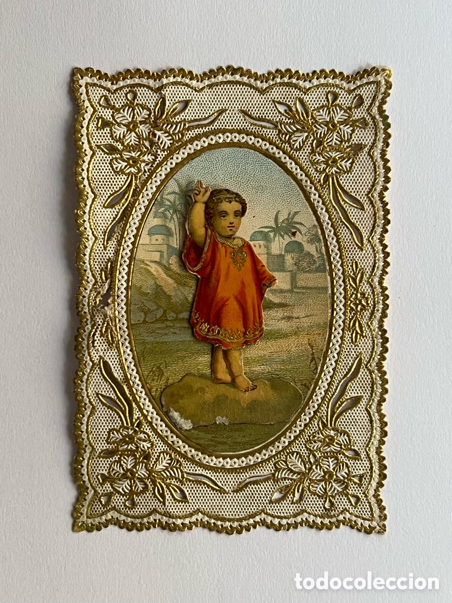 Postales: JESUS NI&Ntilde;O Estampa Religiosa Calada. Coloreada.. (fin Siglo XIX) Medidas: 11,5 x 8 cm.