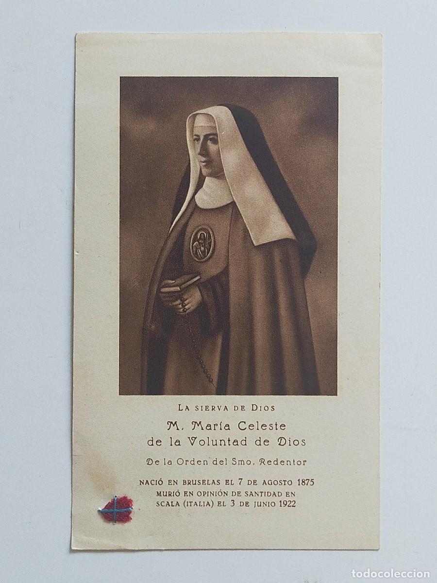 Postales: Estampa con Reliquia de M. MARIA CELESTE DE LA VOLUNTAD DE DIOS. Orden de Smo Redentor. Edit Mumbru