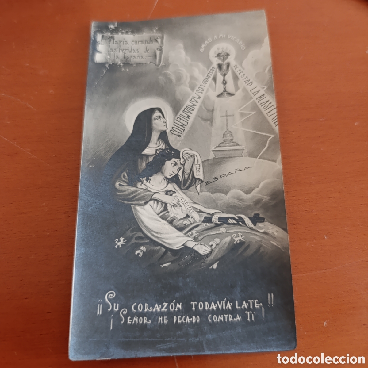 Cartoline: VIRGEN MARIA CURANDO LAS HERIDAS DE LA ESPA&Ntilde;A,ESTAMPA ANTIGUA