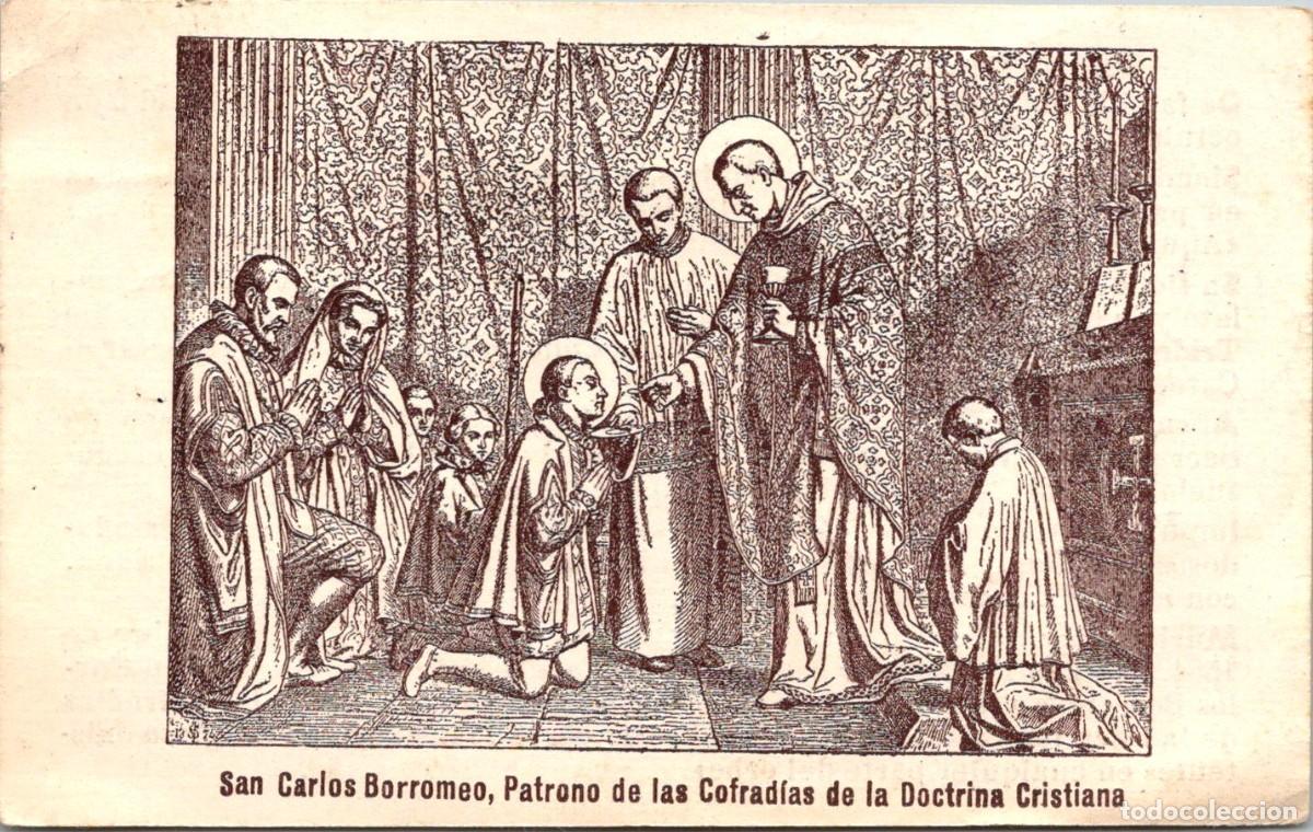 Cartes Postales: San Carlos Borromeo- Patrono de las Cofrad&iacute;as de la Doctrina Cristiana- Estampa-Biograf&iacute;a - 121x77mm