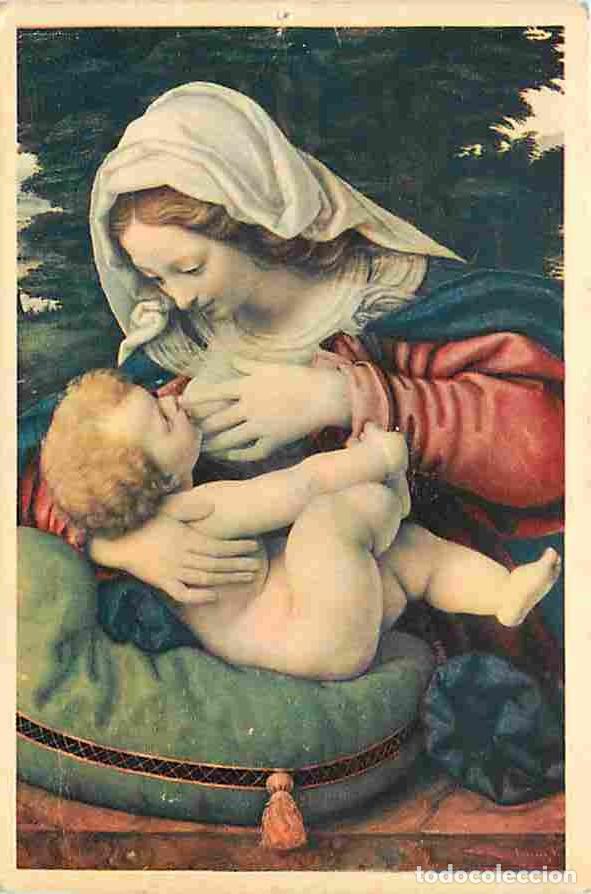 Cartoline: Art - Peinture Religieuse - Andr&eacute;a Solario - La Vierge au coussin vert - Mus&eacute;e du Louvre - Etat trou