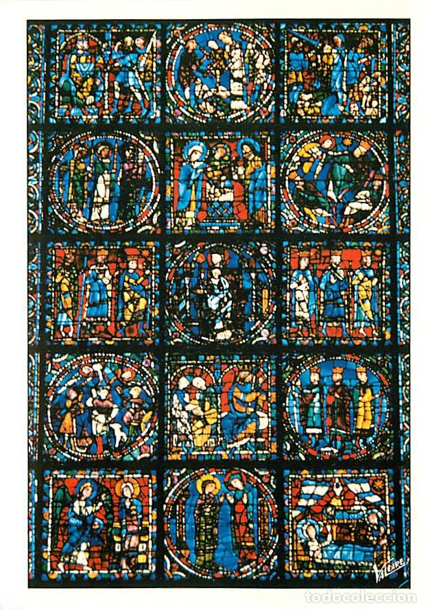 Postais: Art - Vitraux Religieux - Chartres - Cath&eacute;drale Notre-Dame - Fa&ccedil;ade ouest, partie inf&eacute;rieure de la v