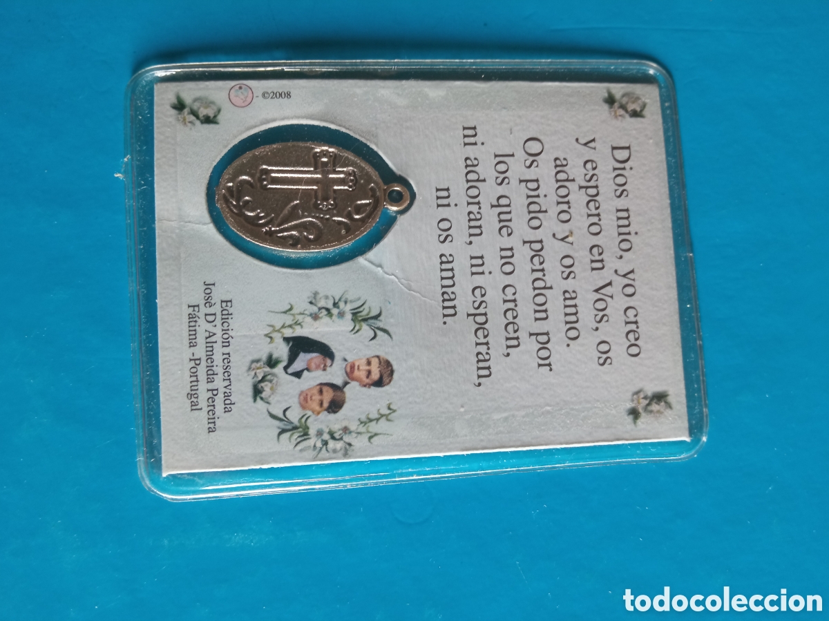 Postales: Recordatorio con medalla, Virgen de F&aacute;tima - Foto 2