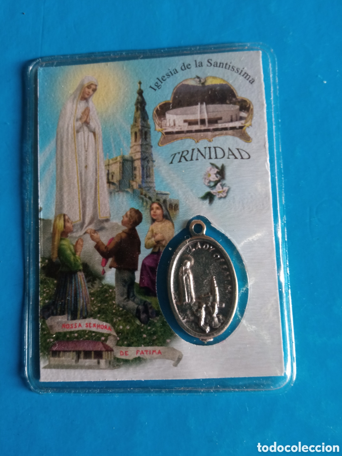Postales: Recordatorio con medalla, Virgen de F&aacute;tima - Foto 1