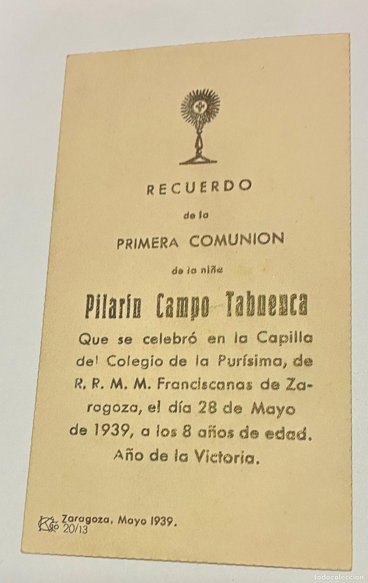 Postales: ANTIGUO RECORDATORIO PRIMERA COMUNION 1939 - Foto 2