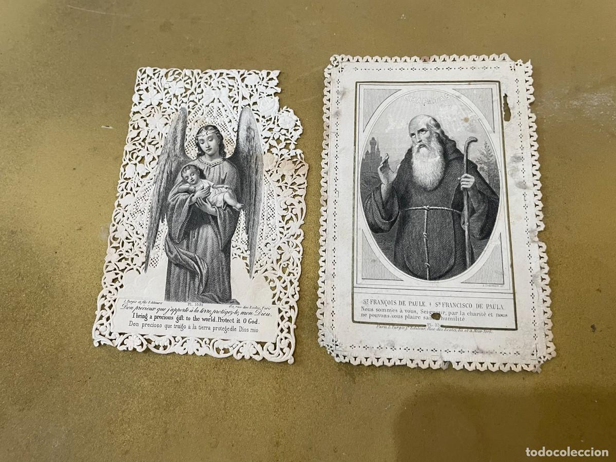 Postales: 2 ANTIGUAS ESTAMPAS DE SAN FRANCISCO DE PAULA Y &Aacute;NGEL DE LA GUARDA CON ORACIONES AL DORSO