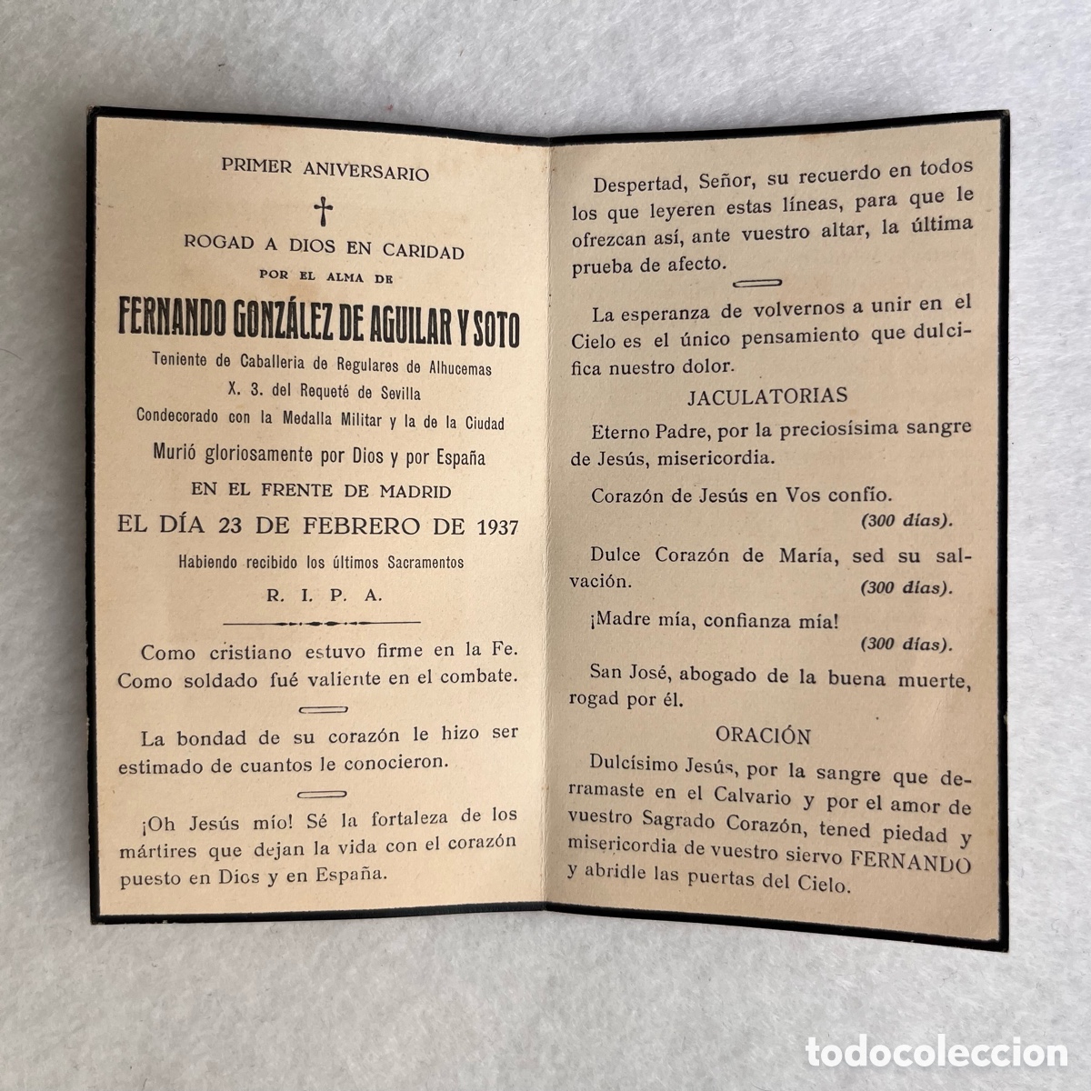 Postales: MILITAR - ESQUELA / RECORDATORIO CARLISTA / REQUETE - CABALLER&Iacute;A REGULARES / SEVILLA / MADRID