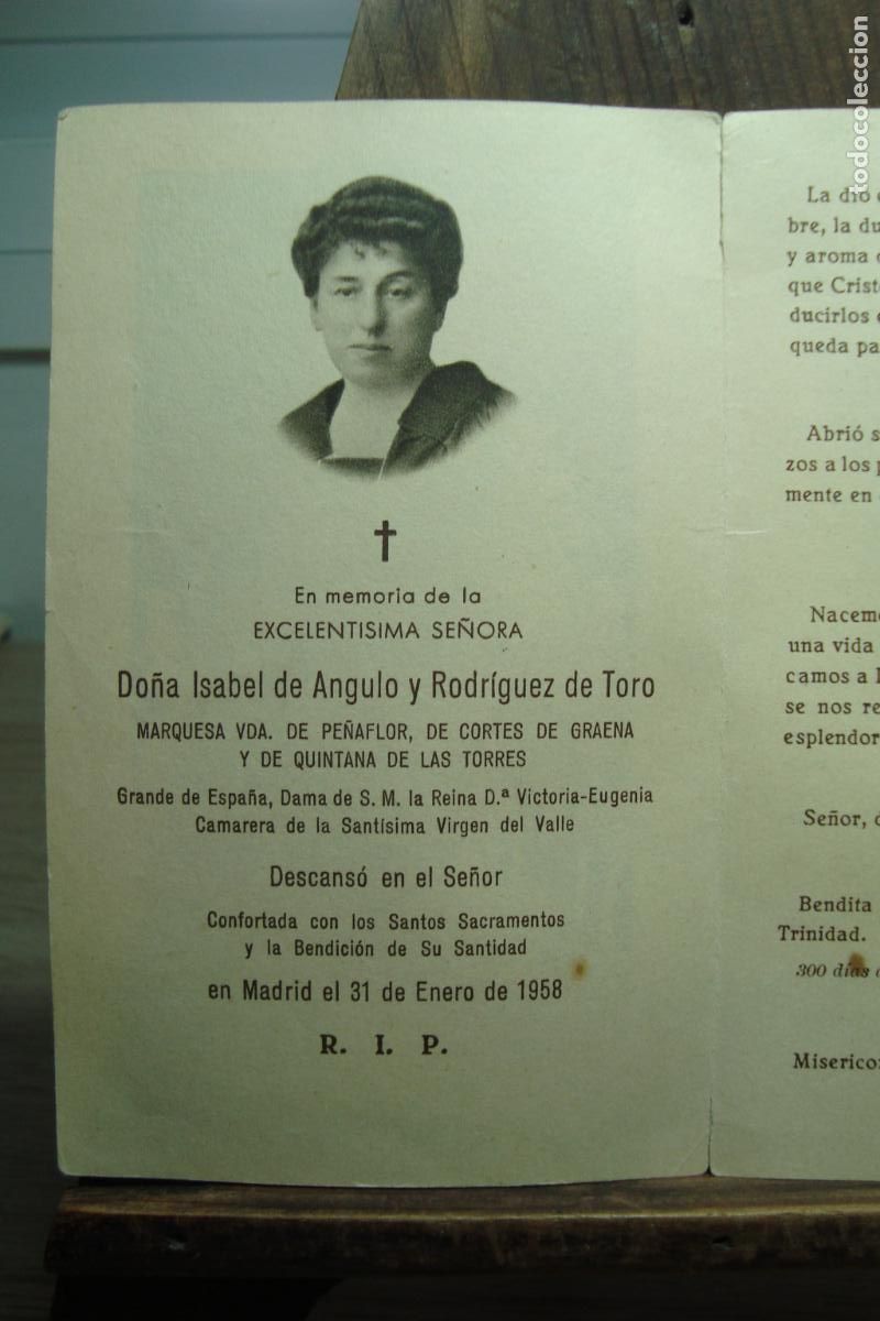 Postales: RECUERDO FUNERAL D&ordf; ISABEL ANGULO RODRIGUEZ TORO. MARQUESA PE&Ntilde;AFLOR. DAMA REINA VICTORIA.MADRID 1958