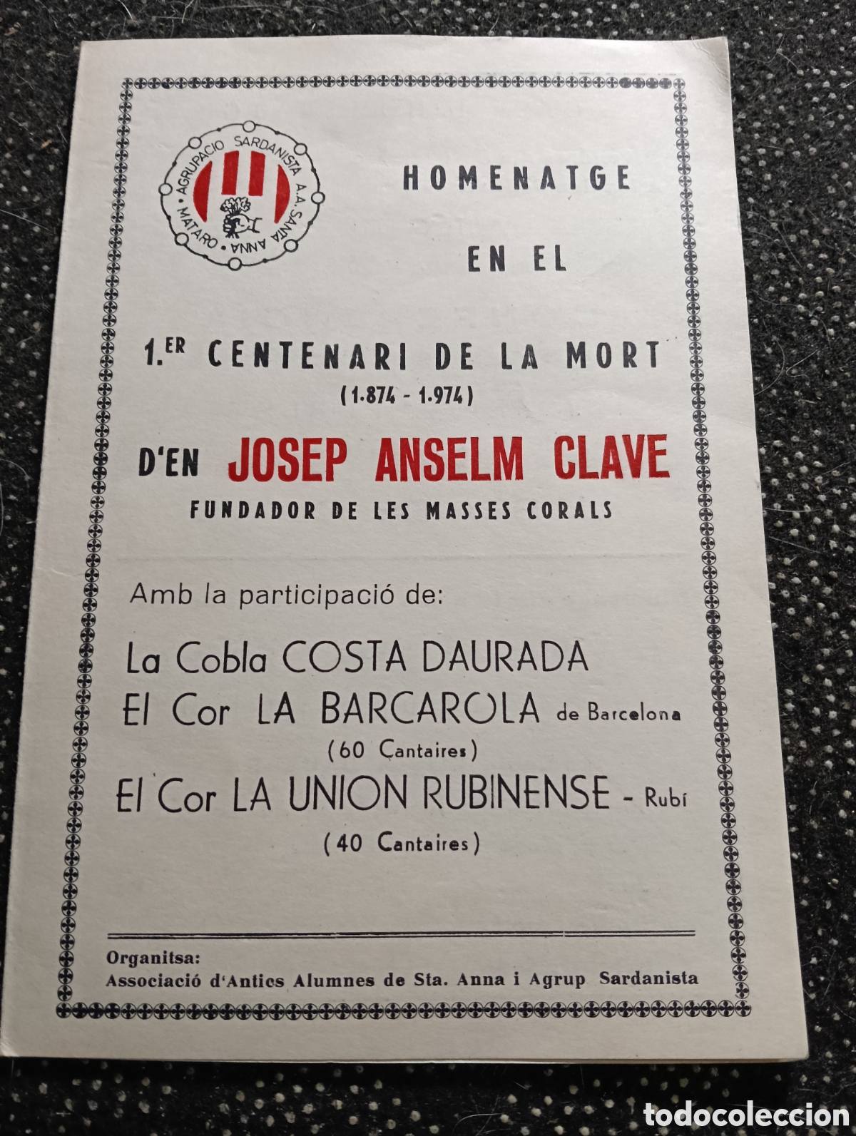Postales: Homenaje en el 1er. Centenario de la muerte (1874-1974) de Don Josep Anselmo Clave