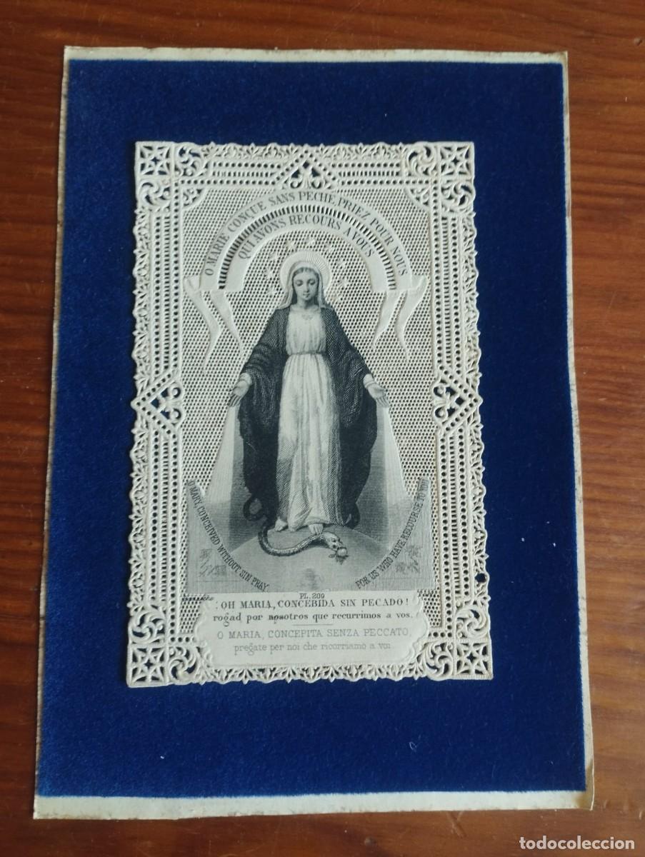 Postales: Estampa de puntilla. Virgen Mar&iacute;a. Oraci&oacute;n en el reverso. 209 Lamarche editor