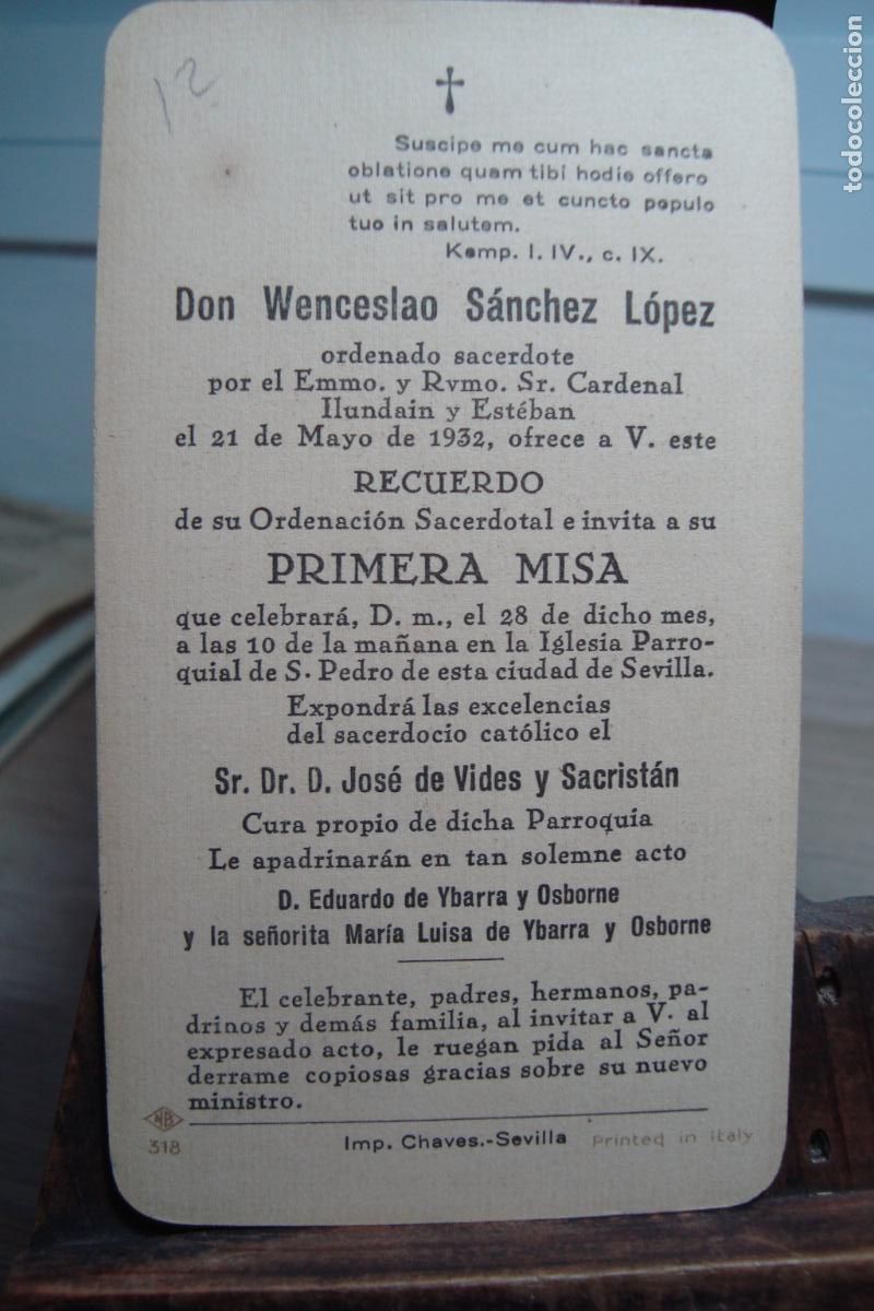 Postales: RECUERDO ORDENACION SACERDOTAL PRIMERA MISA.WENCESLAO SANCHEZ LOPEZ. SEVILLA 1932 YBARRA OSBORNE