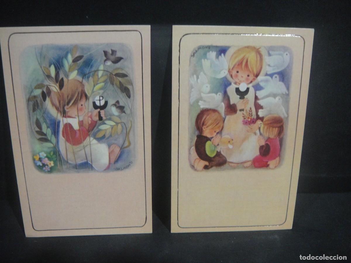 Postales: 2 recordatorios de 1&ordf; comunion - , ilustra salmons