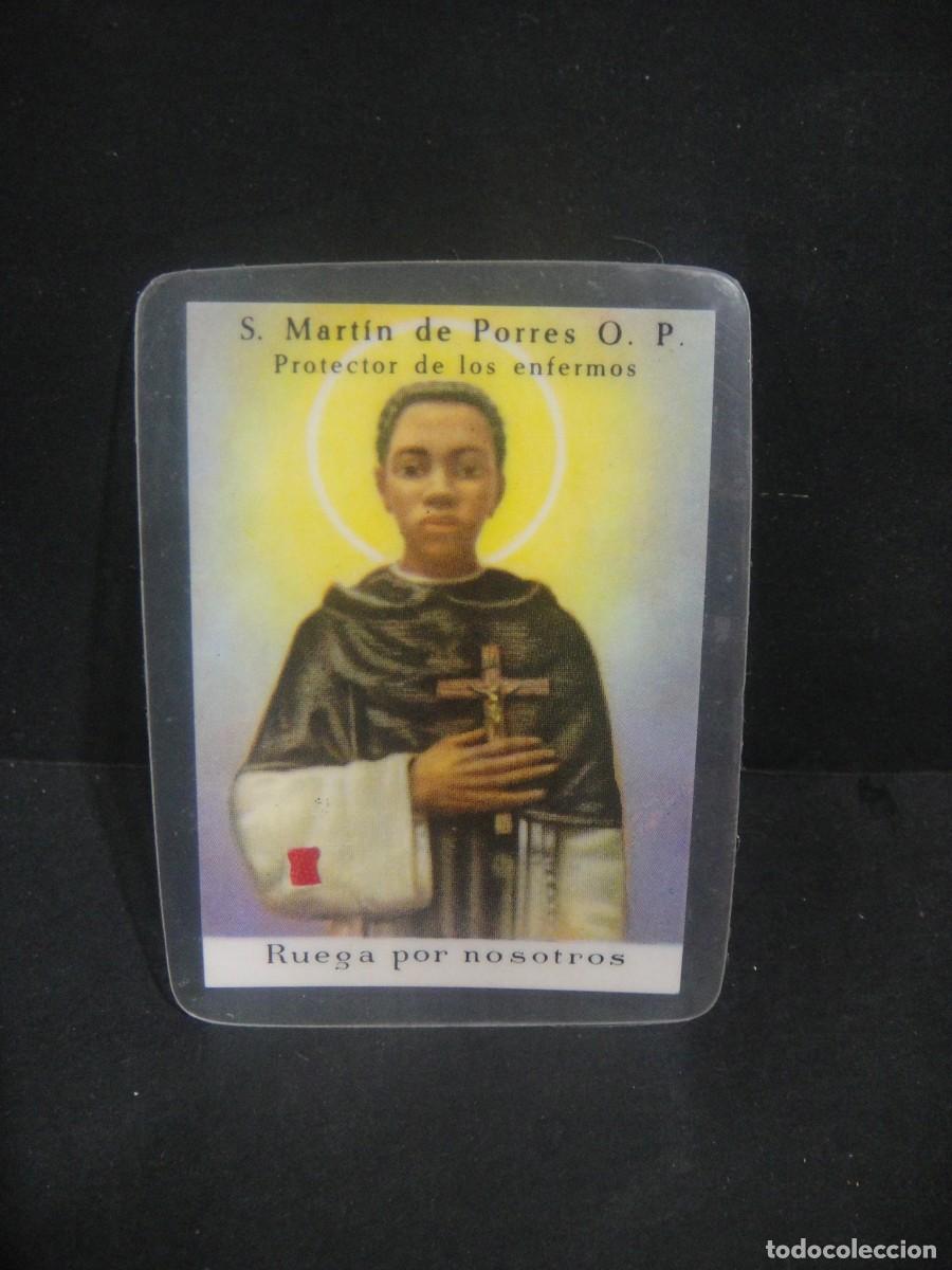 Postales: estampa san mart&igrave;n de porres , con reliquia , plastificada