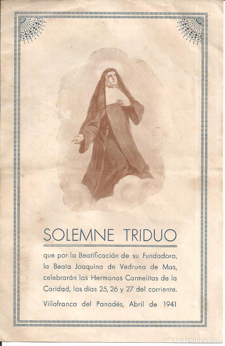Postales: SOLEMNE TRIDUO POR BEATIFICCION BEATA JOAQUINA VEDRUNA DE MAS, VILLAFRANCA DEL PANAD&Eacute;S 1941