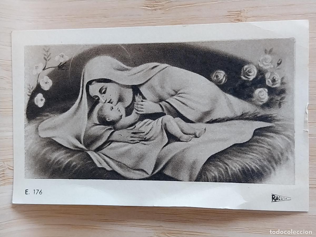 Postales: VIRGEN CON NI&Ntilde;O PESEBRE ESTAMPA PAPEL FINO 9X5.3CMS ED RACUSA E.176
