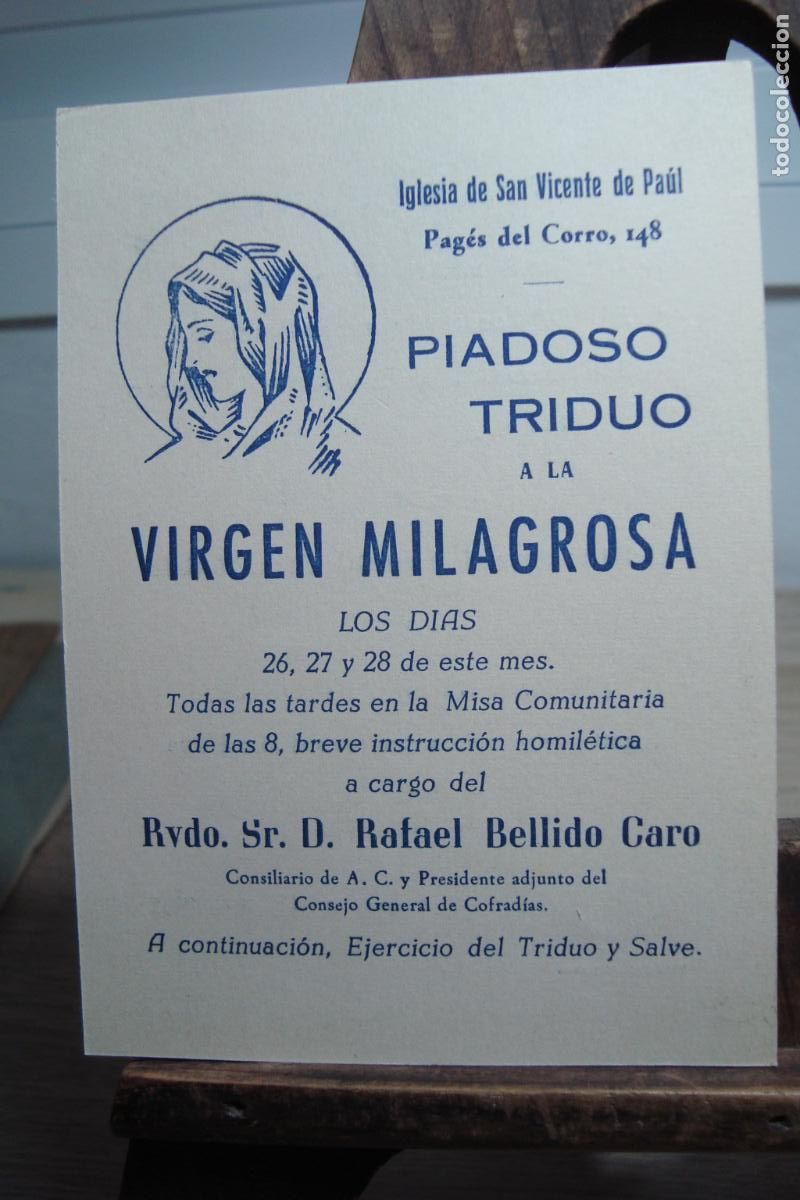 Postales: TRIDUO VIRGEN MILAGROSA IGLESIA S.VICENTE PAUL SEVILLA 1965. TEJERA PANDURO. CONDESA SACRO IMPERIO