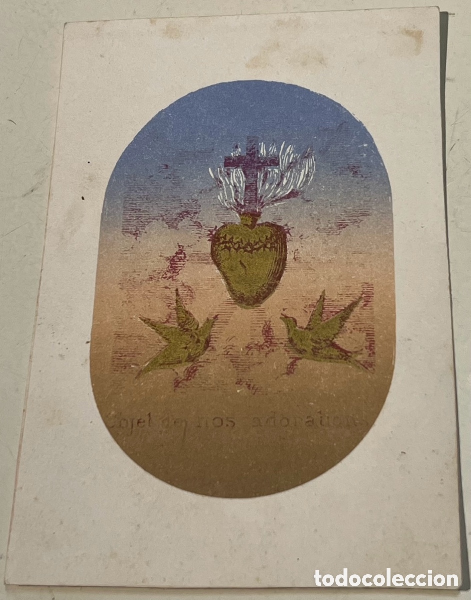 Postales: Estampa Religiosa. Sagrado Coraz&oacute;n de Jes&uacute;s. Con oraci&oacute;n en Franc&eacute;s. A&ntilde;os 40.