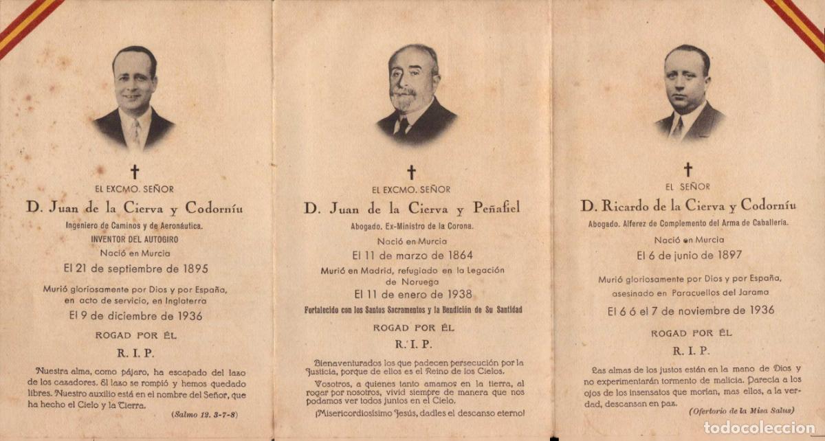 Postales: triptico recordatorio de fallecimiento guerra civil , juan de la cierva inventor del autogiro, etc