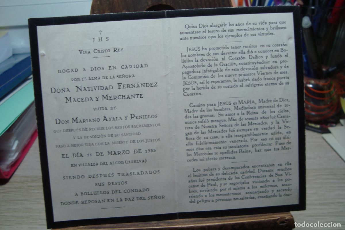 Postales: RDO FUNERAL D&ordf; NATIVIDAD FERNANDEZ MACEDA MERCHANTE - D. MARIANO AYALA PENILLOS. VILLALBA ALCOR 1933