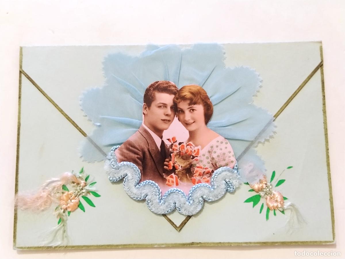 Postales: POSTA ROMANTICA CON ADORNOS DE TELA - POSTAL ANTIGUA -(116.082)