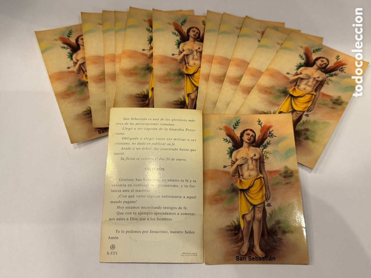 Cartoline: San Sebasti&aacute;n, lote de 15 estampas con oraci&oacute;n en el reverso