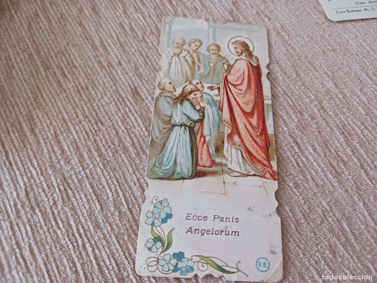 Postales: antigua estampa troquelada, ECCE PANIS ANGELORUM, RB, escrita 1960