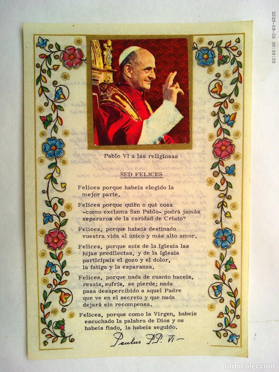 Postales: ESTAMPA DEL PAPA S.S. PABLO VI , CON CROMO PEGADO
