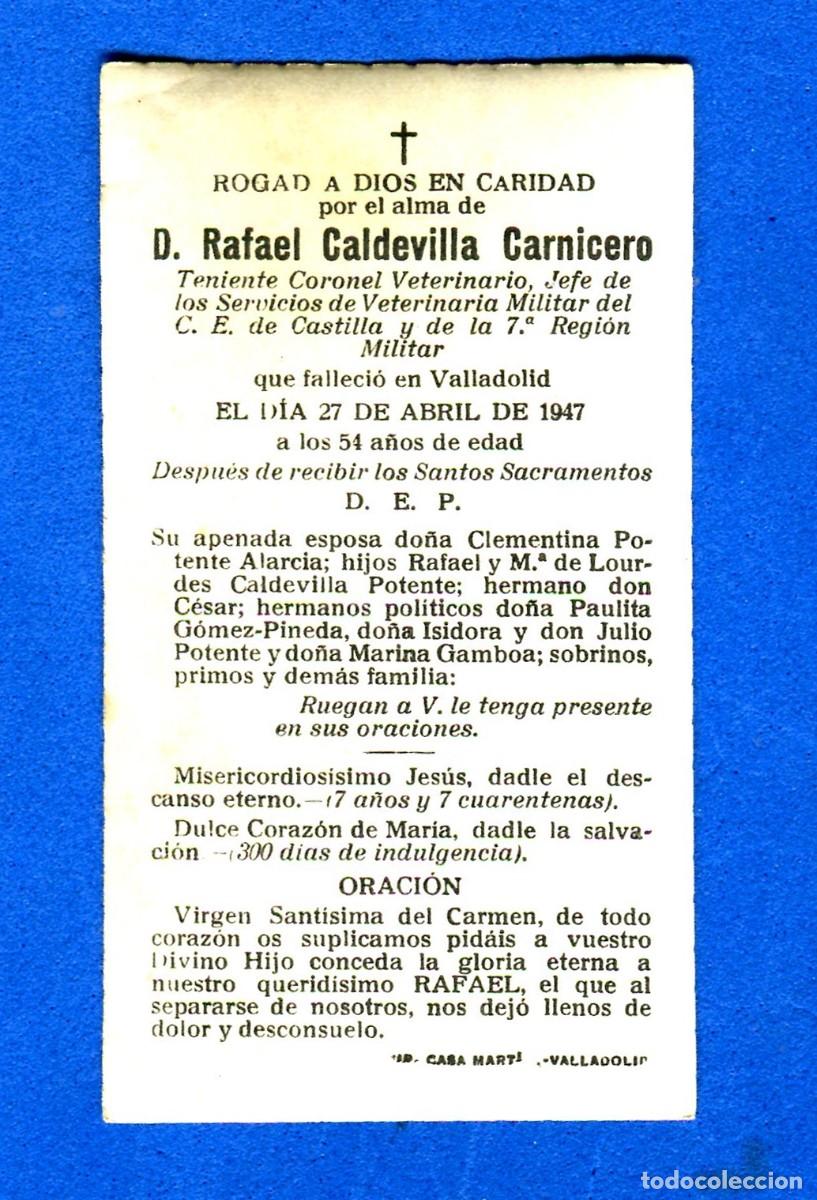 Postcards: RECORDATORIO RELIGIOSO DEFUNCION 7 REGION MILITAR VALLADOLID 1947