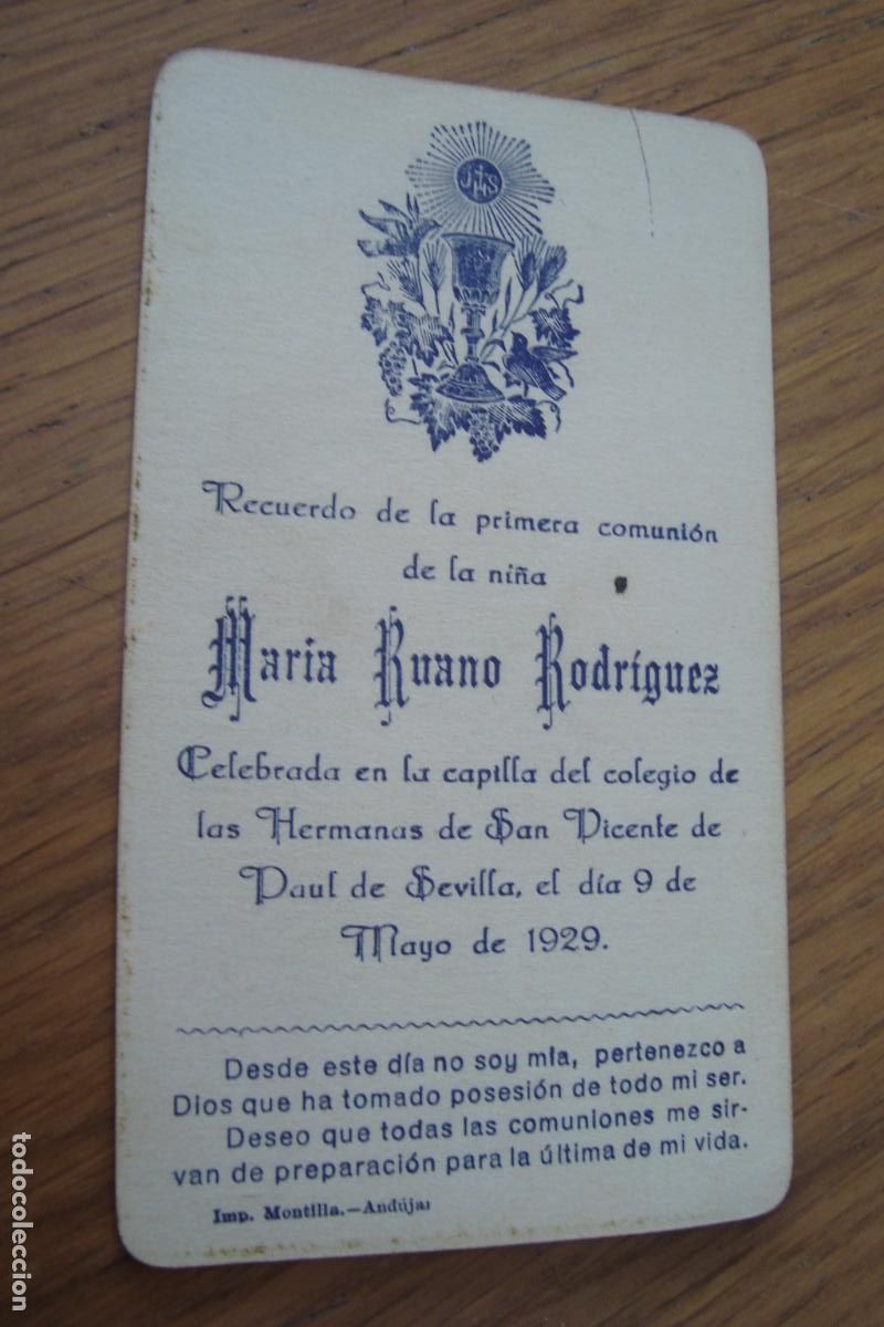 Postales: RECUERDO PRIMERA COMUNION. MARIA RUANO RODRIGUEZ. SEVILLA 1929.
