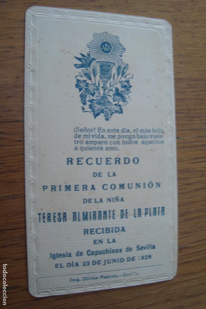 Postales: RECUERDO PRIMERA COMUNION. TERESA ALMIRANTE DE LA PLATA. CAPUCHINOS DE SEVILLA 1929.