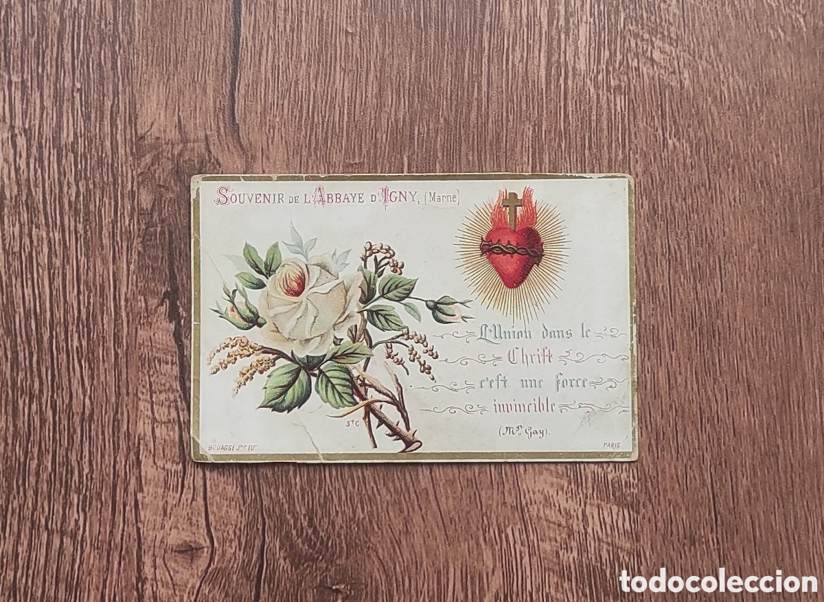 Postcards: ANTIGUA ESTAMPA RELIGIOSA RECORDATORIO DE LA ABAD&Iacute;A DE IGNI FRANCIA - SIGLO XIX