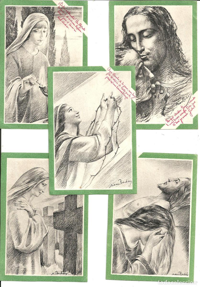Postales: LOTE 5 ESTAMPAS RELIGIOSAS - DIBUJO: M. BARBERIS (ROMA) - TEXTO: MELENDRES (TARRAGONA) - 13,5X9 CM