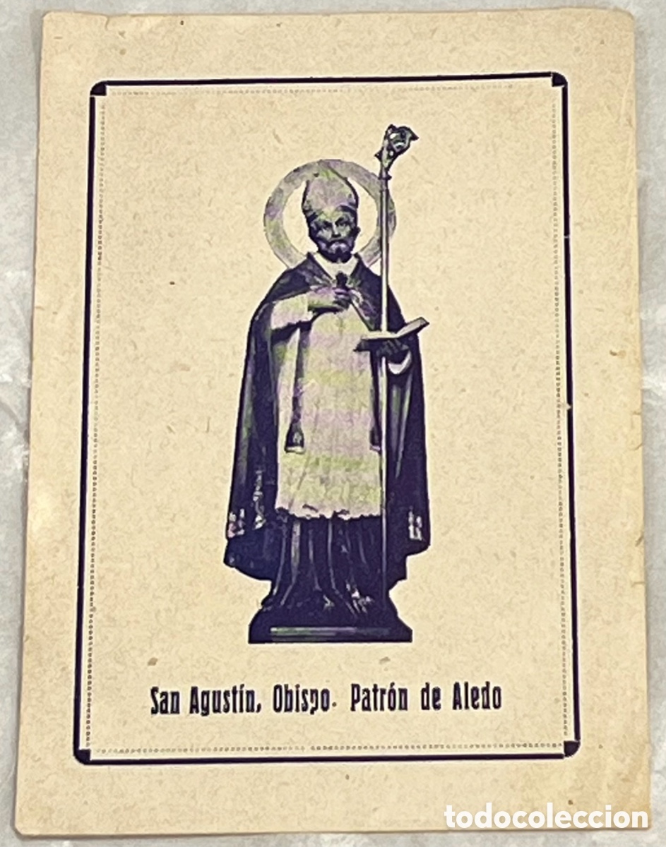 Postales: Estampa Religiosa. SAN Agust&iacute;n, Obispo. Patr&oacute;n de Aledo. A&ntilde;os 50.