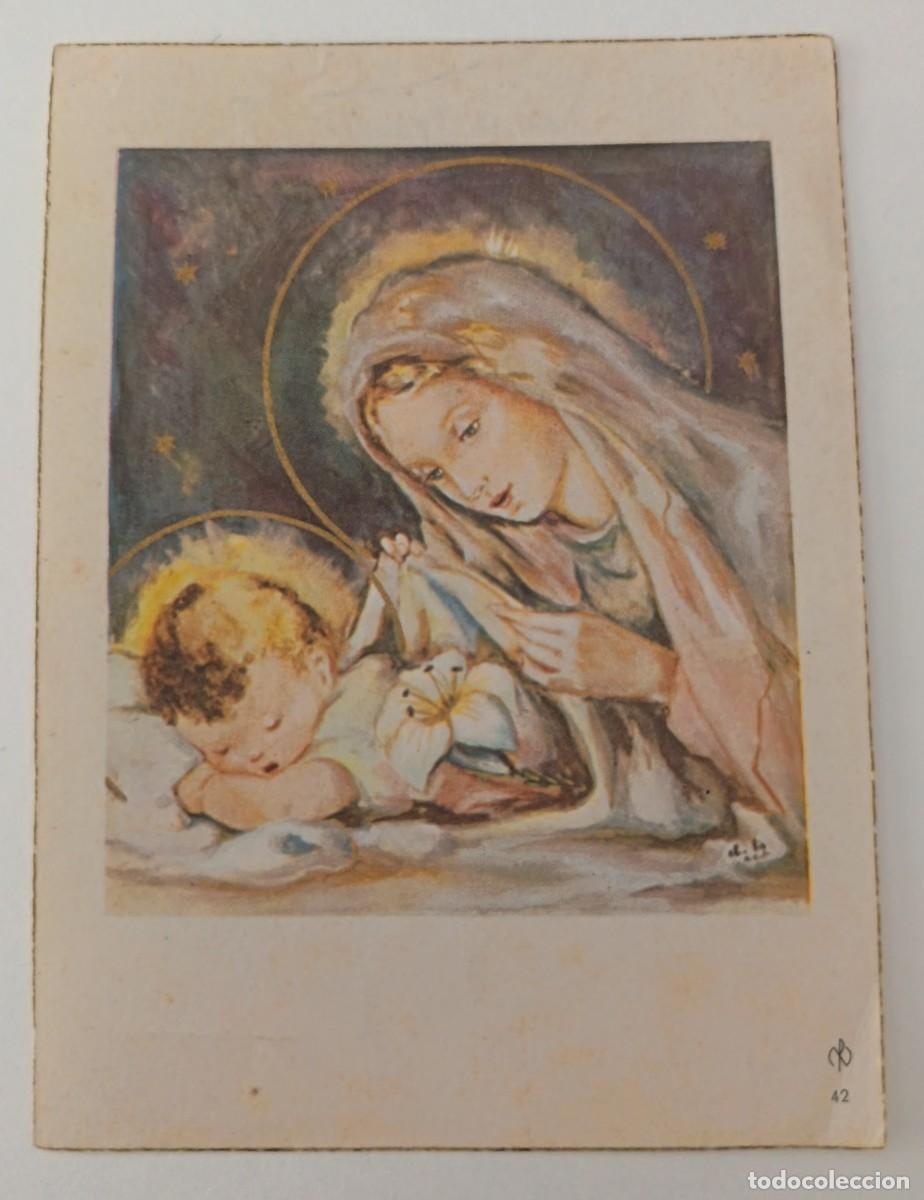 Postales: Estampa religiosa. Virgen y ni&ntilde;o Jesus durmiendo. Antigua A&ntilde;o 1964. Escrita por detras.