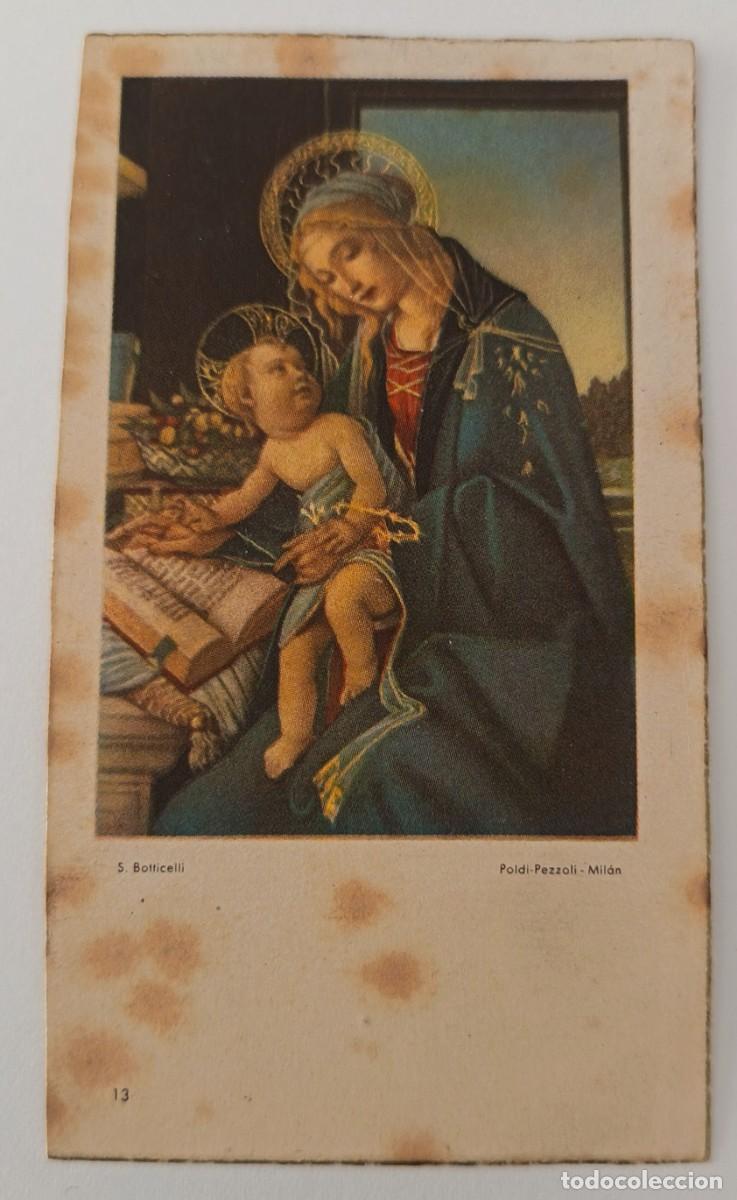 Postales: Estampa religiosa. Virgen y ni&ntilde;o. De S. Botiticelli. Poldi - Pezzoli. Milan. A&ntilde;o 1951.