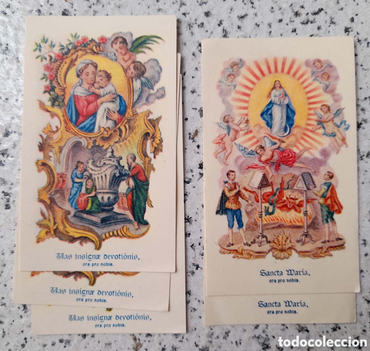 Postales: Lote de 5 antiguas estampas religiosas - Letan&iacute;as Lauretanas - Ed. La Milagrosa (A&ntilde;os 40/50)