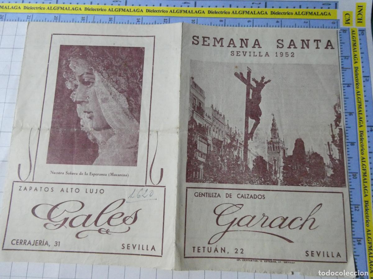 Postales: RECORDATORIO RELIGIOSO SEMANA SANTA. ITINERARIO HORARIO PROCESIONES SEVILLA A&Ntilde;O 1952